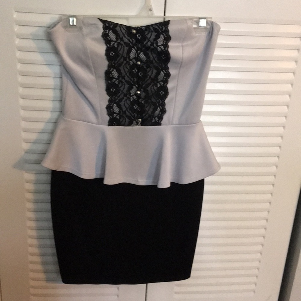 Formal strapless dress with lace down the middle